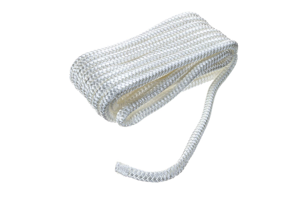 Seachoice Double-Braid Nylon Dock Line w/ Eye Splice, Pre-Shrunk, Heat Stabilized, 3/8 In. X 20 Ft., White