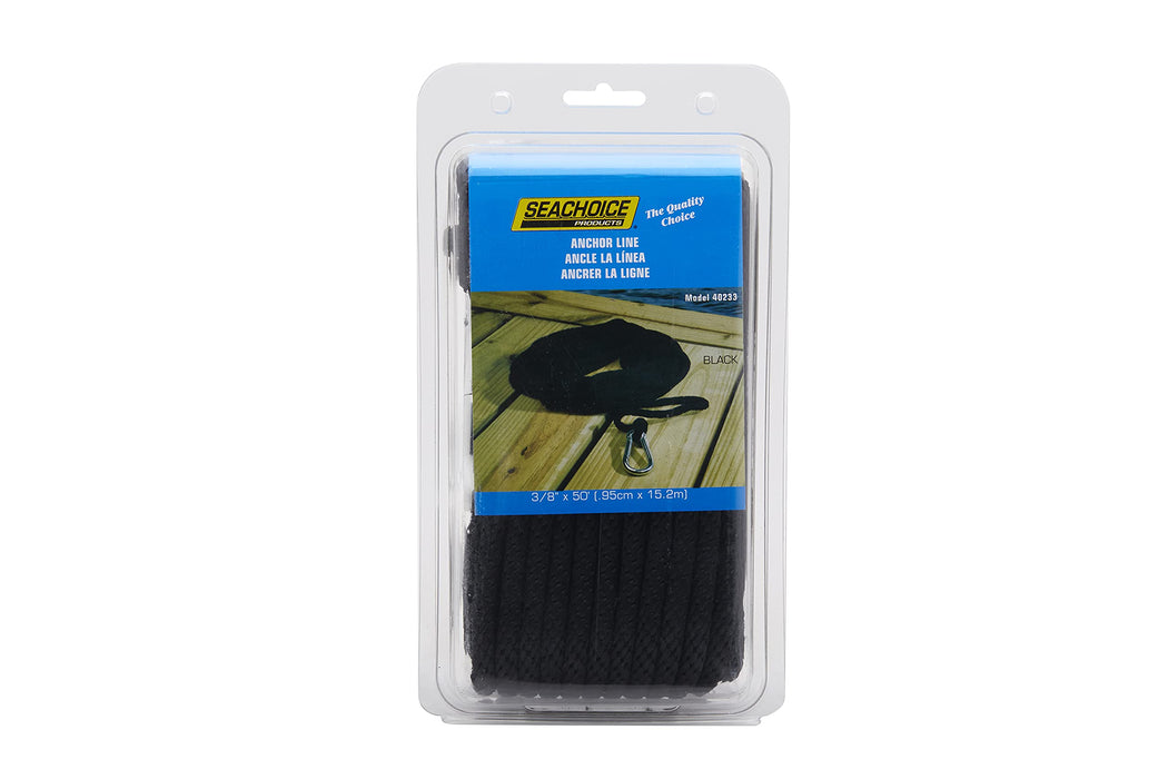 Seachoice 40233 Solid-Braid Nylon Anchor Line, Black, 3/8" x 50'