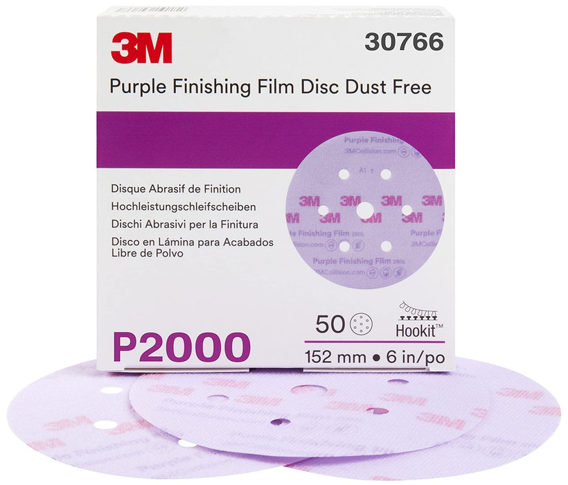 3M 30766 Hookit Purple Dust-Free Finishing Film Discs, 50/box