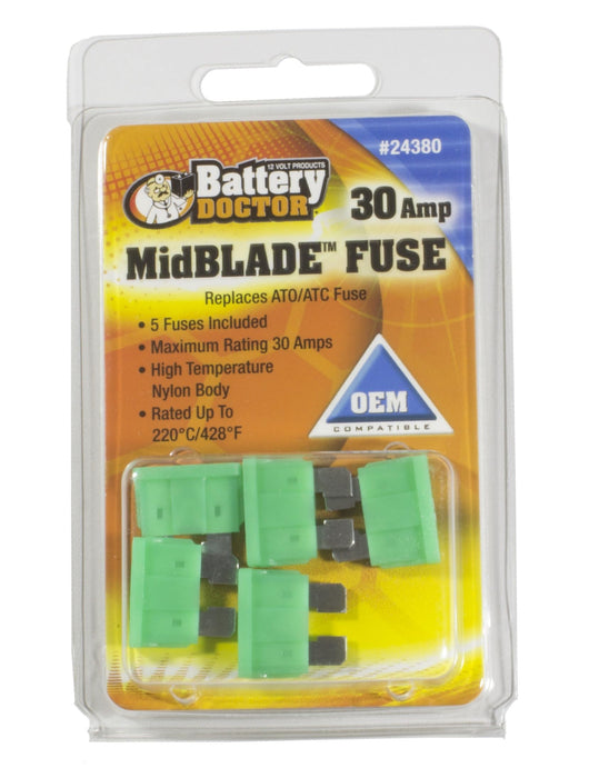 Wirthco 24380 Battery Doctor Midblade ATO/ATC Fuses, 30A, 5/Pk