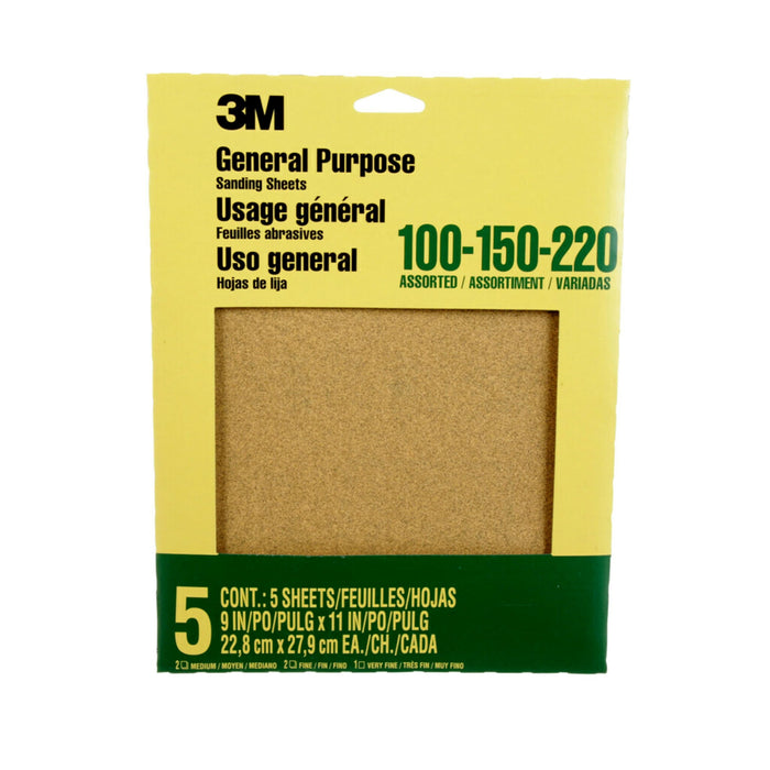 3M 9005NA Sandpaper 5 Sheet Assortment - 100, 150, 220 Grit