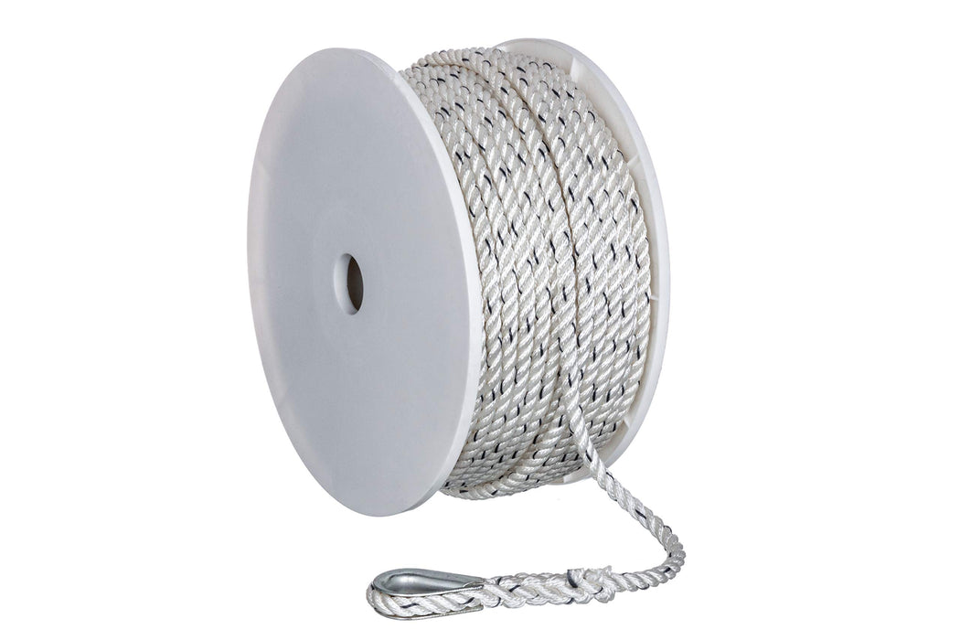 Seachoice 47911 Premium 3-Strand Twisted Nylon Anchor Line White w/ Blue Tracer, 3/8" x 200'