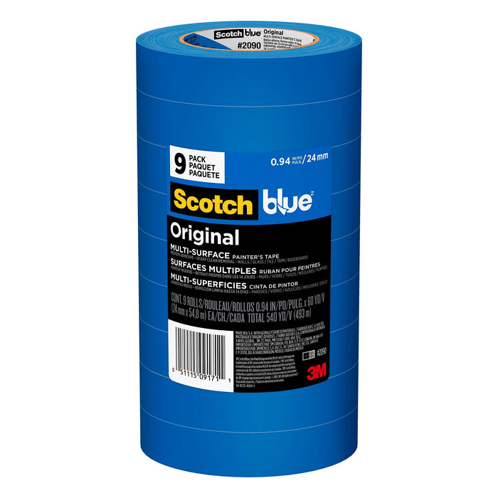 3M 09171 Marine Scotchblue 2090 Original Painter's Tape, Blue, 1" x 60 yards, 36 per case