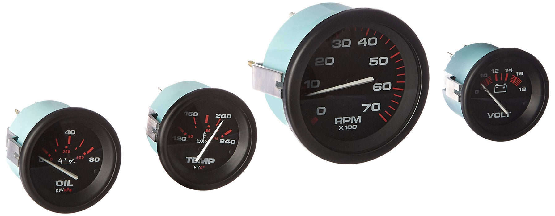 Sierra 69722P Amega Series Gauge Set, Black Inboard 4 Set, Tach, Volt, Oil Pressure & Water Temp