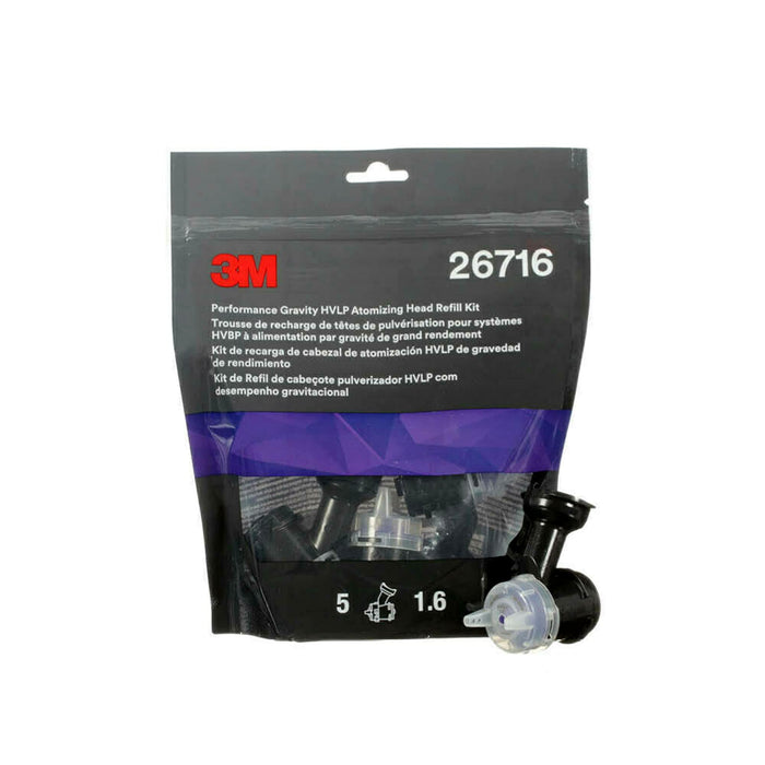 3M 26716 Performance Gravity HVLP Atomizing Head Refill Kit, 1.6 mm, Purple, 5/pk