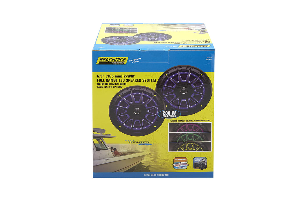 Seachoice MRGB65SC 72108 6-1/2" 2-Way Full Range Speakers with LED Lights