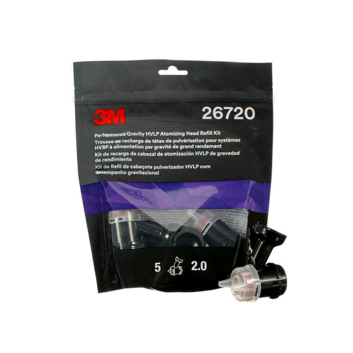 3M 26720 Performance Gravity HVLP Atomizing Head Refill Kit, 2.0 mm, Red, 5/pk