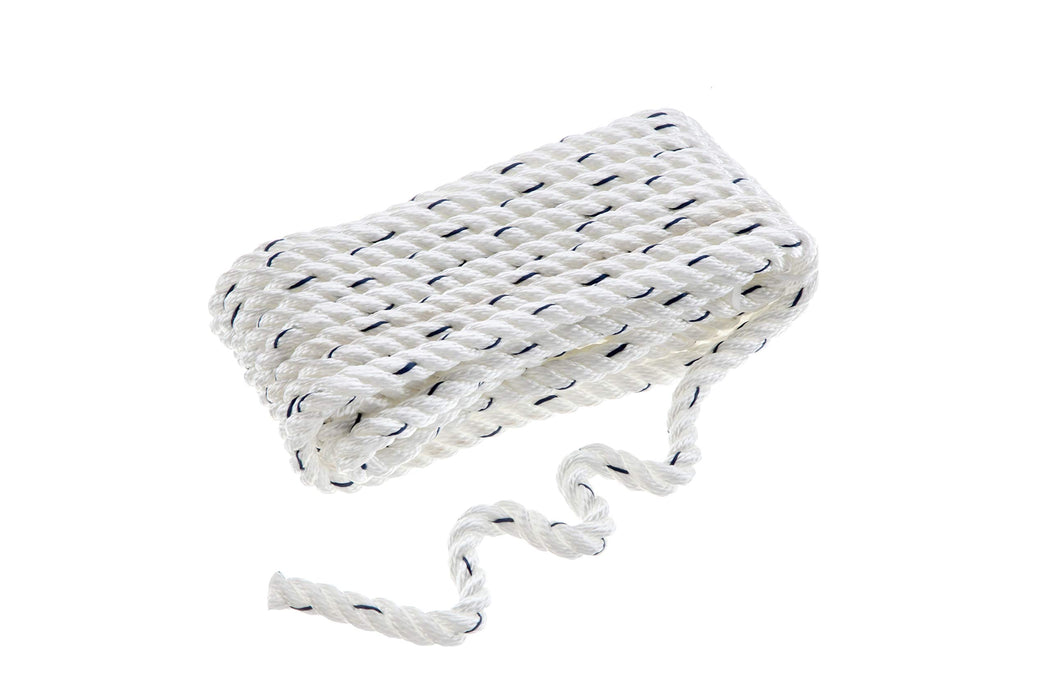 Seachoice 47521 Premium 3-Strand Twisted Nylon Dock Line, White w/ Blue Tracer, 3/8" x 20'