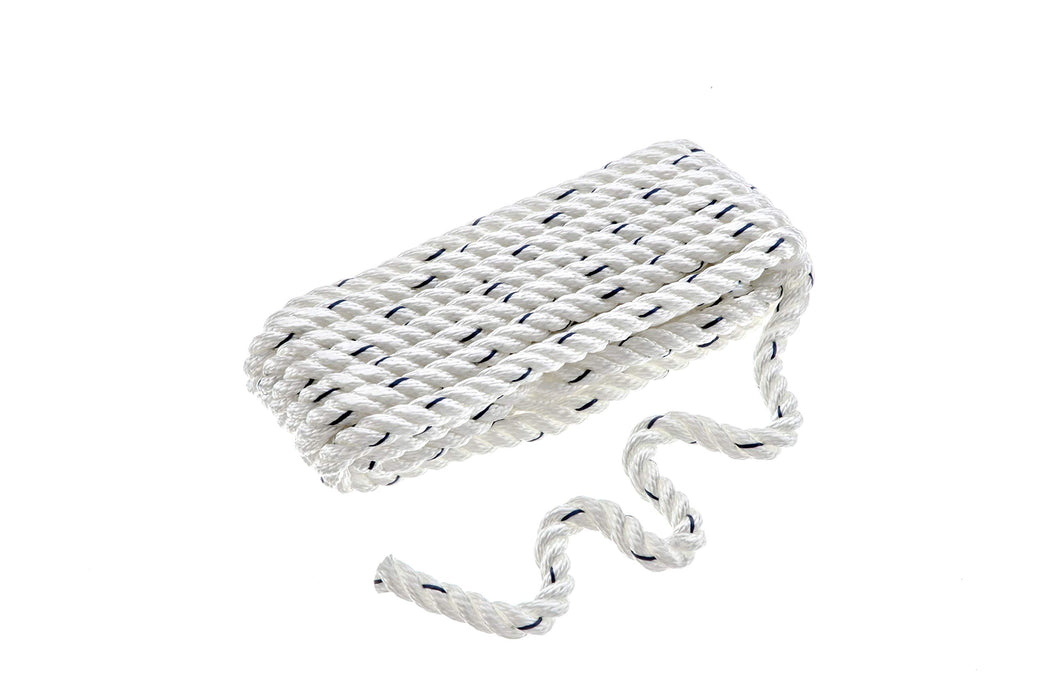 Seachoice 47511 Premium 3-Strand Twisted Nylon Dock Line, White w/ Blue Tracer, 3/8" x 15'