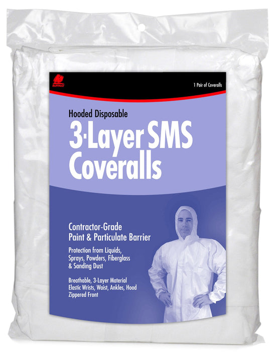 Buffalo Rags 68525 SMS Disposable Coverall With Hood, Lg