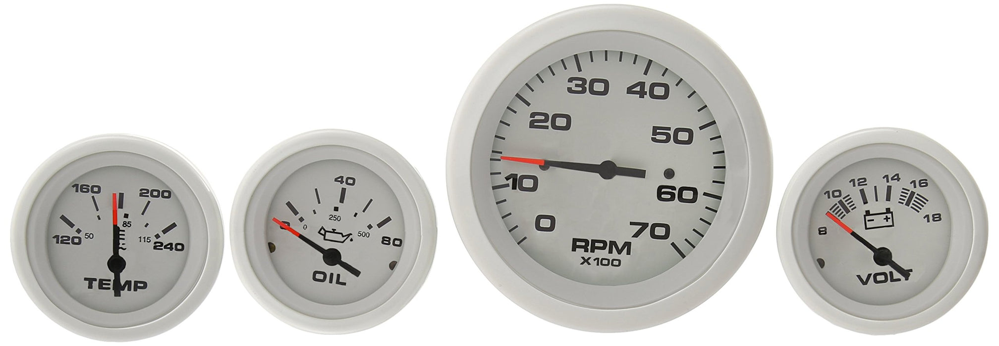 Sierra 69724P Arctic Series Gauge Set, White Inboard 4 Set, Tach, Volt, Oil Pressure & Water Temp