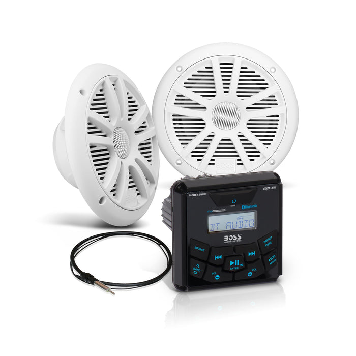 Boss Audio MCKGB450W6 Bluetooth In-Dash Marine Gauge Receiver W/ 6-1/2" Marine, Speakers