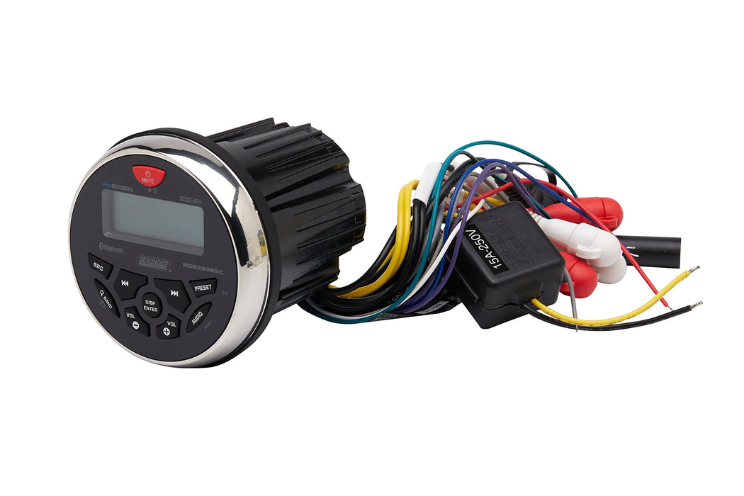 Seachoice MGR350BSC 72104 Bluetooth In-Dash Marine Gauge Stereo, Round Face