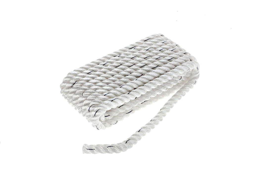 Seachoice 47601 Premium 3-Strand Twisted Nylon Dock Line, White w/ Blue Tracer, 5/8" x 25'