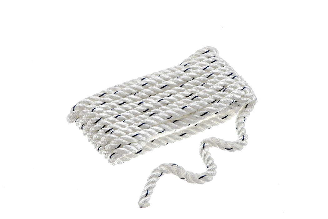 Seachoice 47501 Premium 3-Strand Twisted Nylon Dock Line, White w/ Blue Tracer, 3/8" x 10'