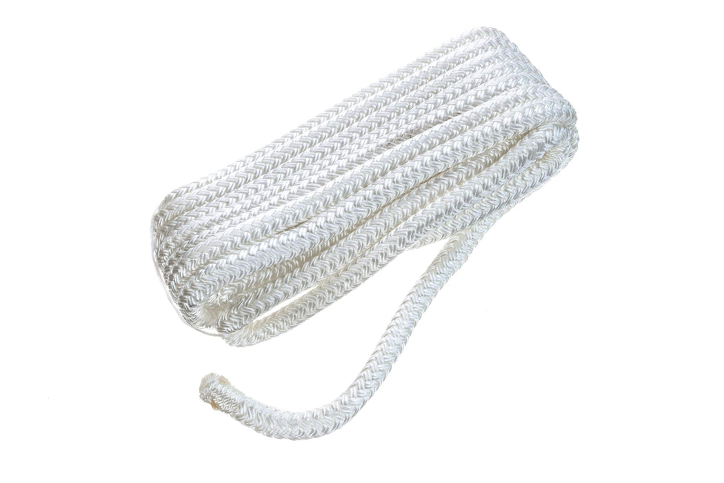 Seachoice Double-Braid Nylon Dock Line w/ Eye Splice, Pre-Shrunk, Heat Stabilized, 3/8 In. X 15 Ft., White