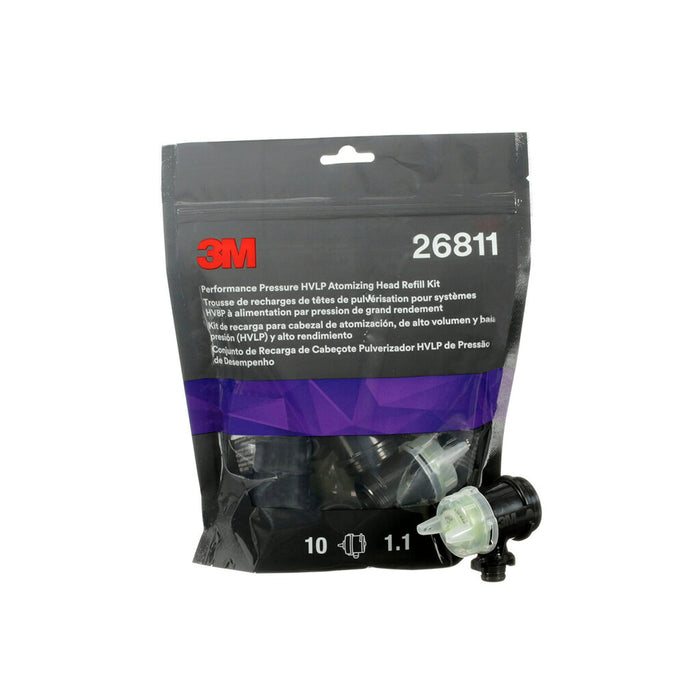 3M 26811 Performance Pressure HVLP Atomizing Head Refill Kit, 1.1 mm, Yellow, 10/pk