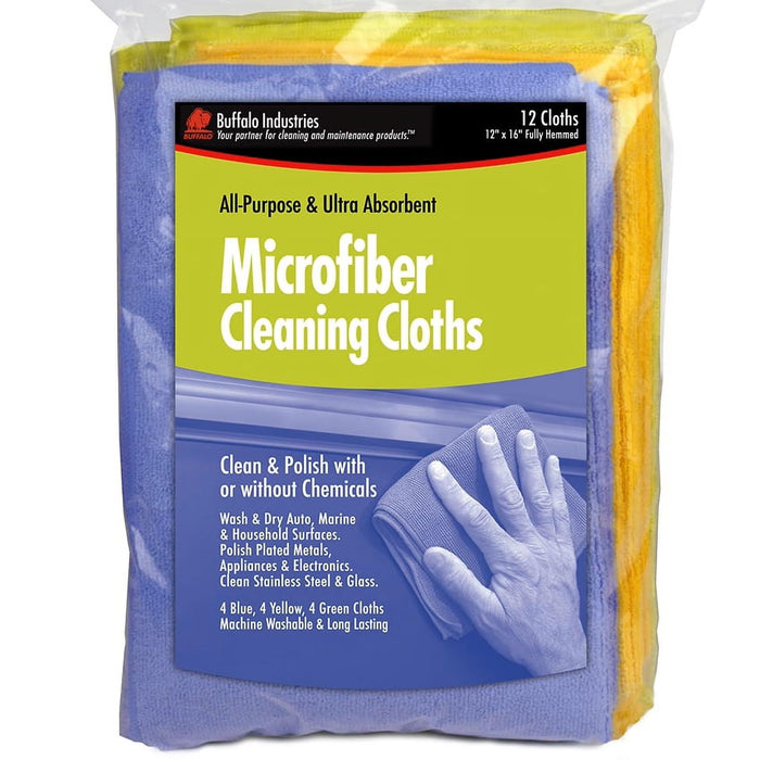 Buffalo Rags 65003 Microfiber Cloths 12" x 16" (4 ea. Of Blue, Green, Yellow)