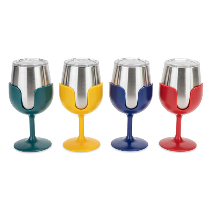 Camco 53465 Wine Tumblers, 8 oz., Navy, Red, Dark Green, Yellow , 4/pk