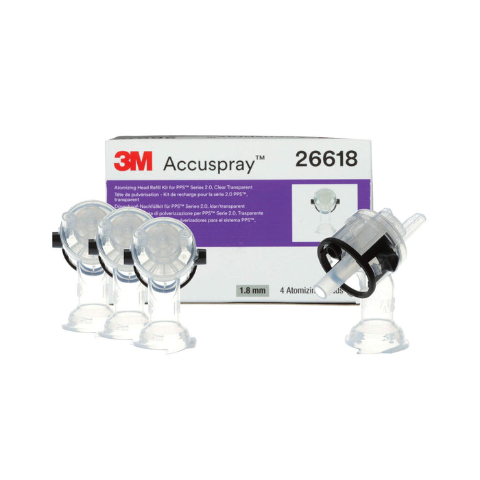 3M 26618 Accuspray One PPS Series 2.0 Atomizing Head, 1.8mm, Clear, 4/box