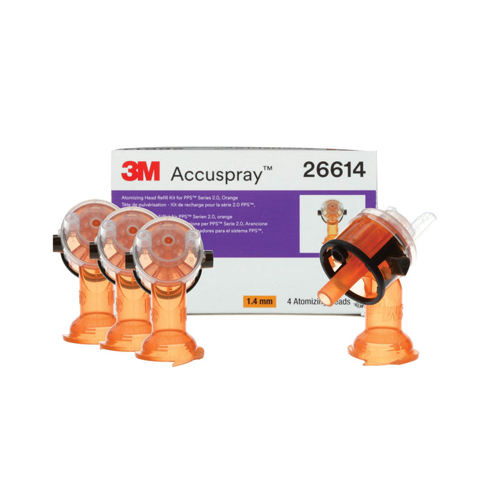 3M 26614 Accuspray One PPS Series 2.0 Atomizing Head, 1.4mm, Orange, 4/box