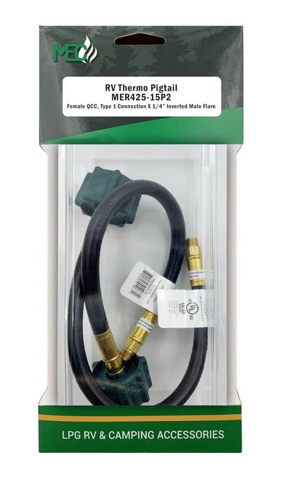 Marshall Excelsior MER425-15P2 1/4" I.D. Propane Hose, 425 Series, 15", 2/pk
