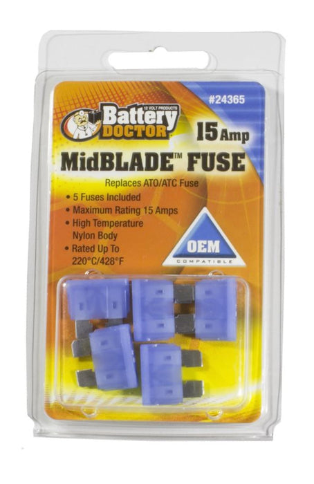 Wirthco 24365 Battery Doctor Midblade ATO/ATC Fuses, 15A, 5/Pk