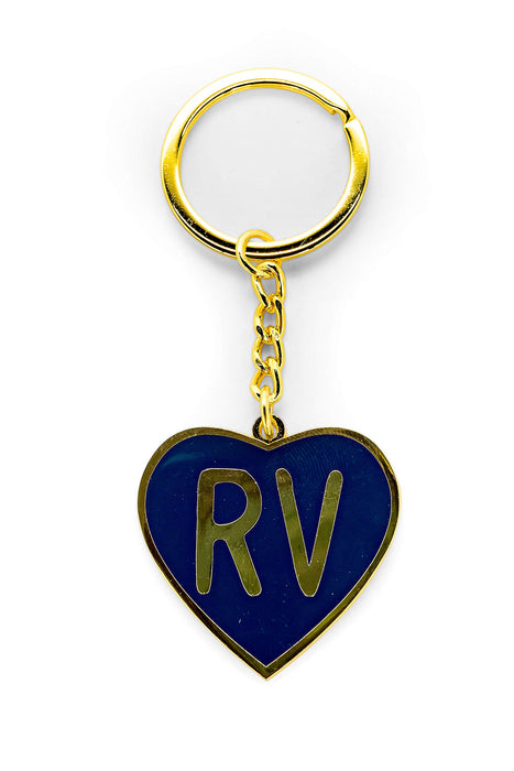 Camco 53288 Enamel Keychain, RV Themed, Navy "RV" heart
