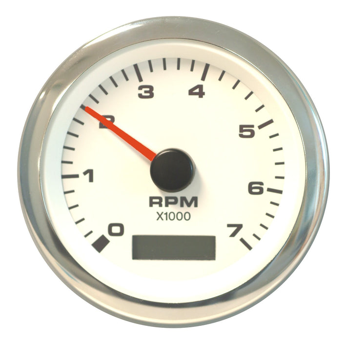 Sierra 62565P White Premier Pro 3" Tachometer & Hourmeter Gauge, 0-7,000 RPM Dial Range, SS, Outboard & 4 Stroke Gas, Alt/Coil Sender