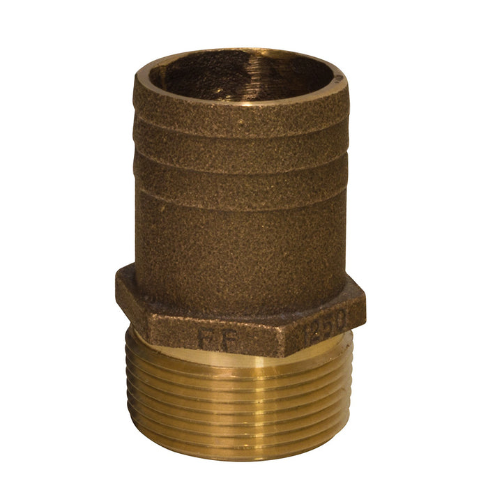 Groco Conector recto de tubo a manguera de flujo completo de bronce de 1-1/4" NPT x 1-1/2"