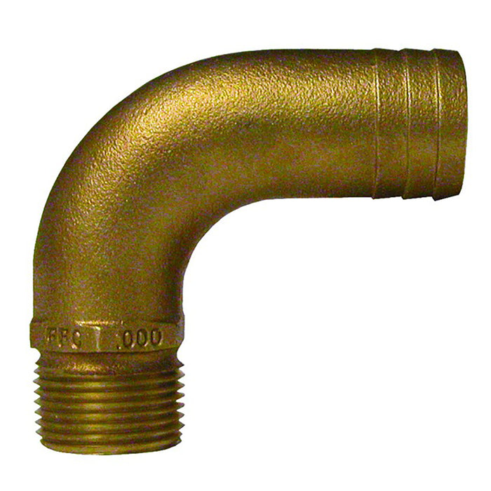 Accesorio de tubería a manguera GROCO de bronce de paso completo, codo de 90°, 1/2" NPT x 3/4" ID