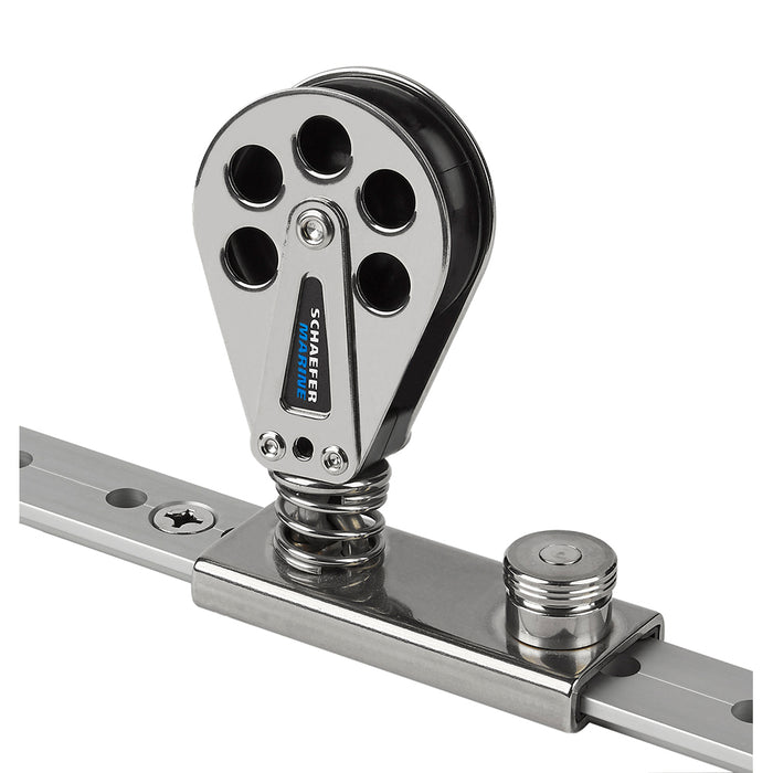 Corredera Schaefer con resorte y revestimiento de acero inoxidable para riel en T de 1-1/4"