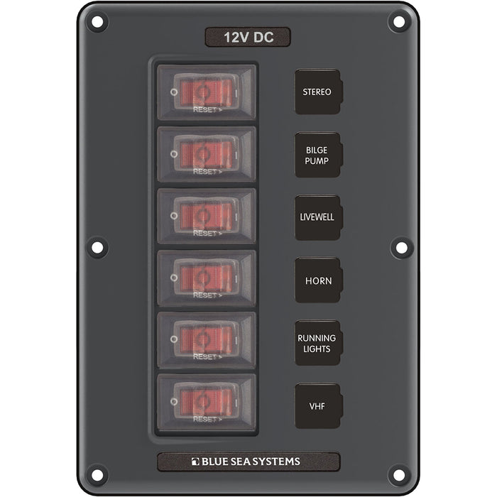 Blue Sea 4322-BSS 4322 Water-Resistant Circuit Breaker Switch Panel, 6 Position