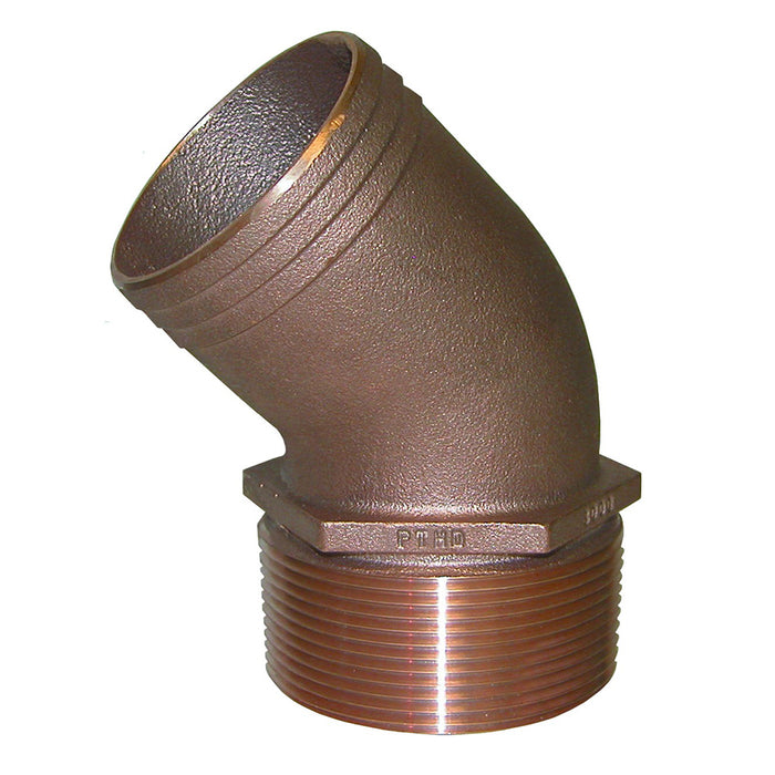 Groco Tubo de 45 grados de bronce NPT de 1-1/4" a manguera de 1-1/4"