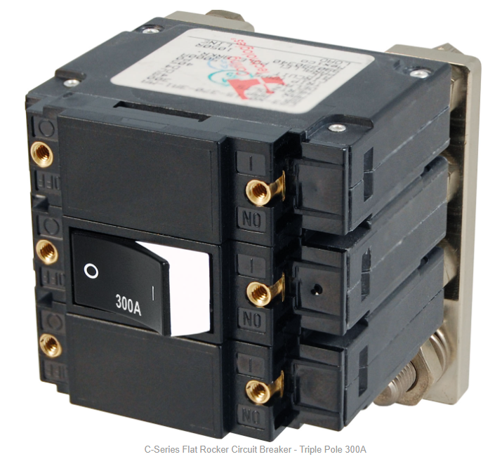 Blue Sea 7554 C-Series Flat Rocker Circuit Breaker - Triple Pole 300A