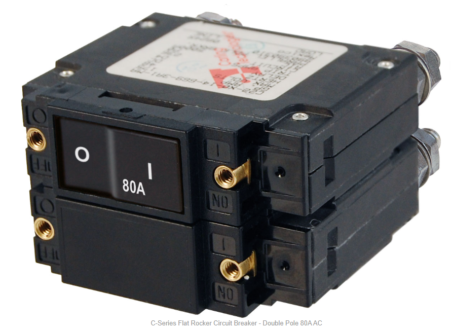 Blue Sea 7563 C-Series Flat Rocker Circuit Breaker - Double Pole 80A AC