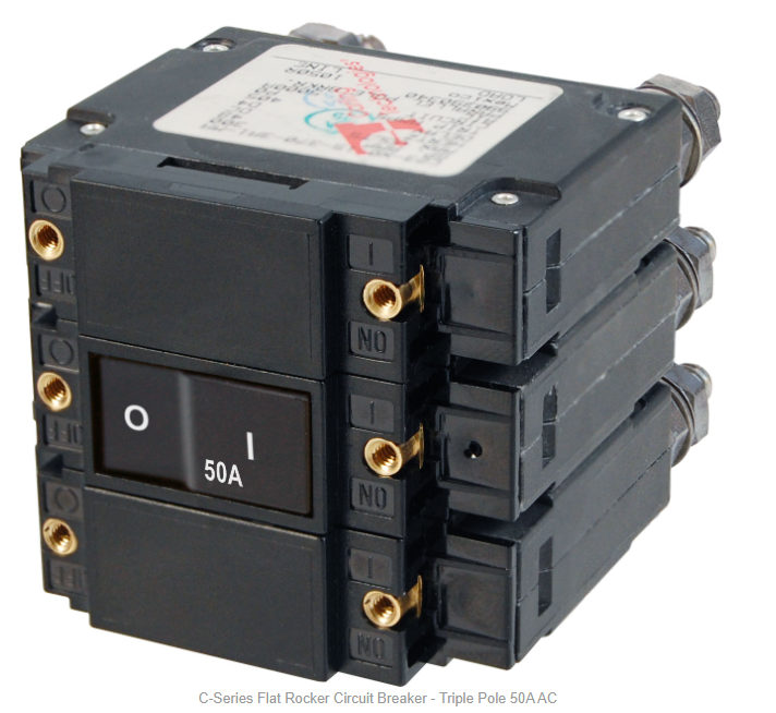 Blue Sea 7565 C-Series Flat Rocker Circuit Breaker - Triple Pole 50A AC