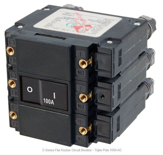 Blue Sea 7568 C-Series Flat Rocker Circuit Breaker - Triple Pole 100A AC