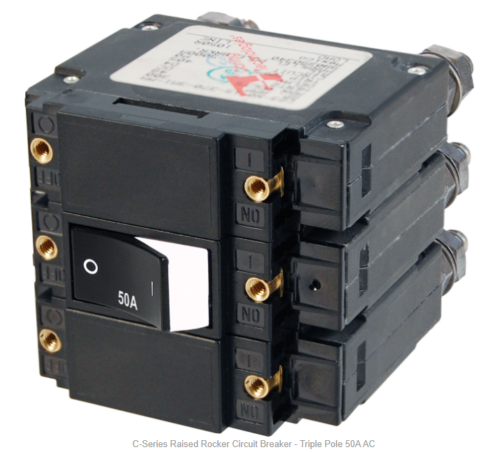 Blue Sea 7585 C-Series Raised Rocker Circuit Breaker - Triple Pole 50A AC