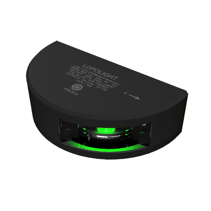 Serie Lopolight 301-001 - Luz lateral de estribor - 2NM - Montaje vertical - Verde - Carcasa negra