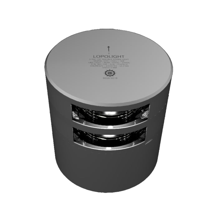 Serie 301-106 de Lopolight: luz de popa apilada doble, 3 NM, montaje horizontal, color blanco, carcasa plateada