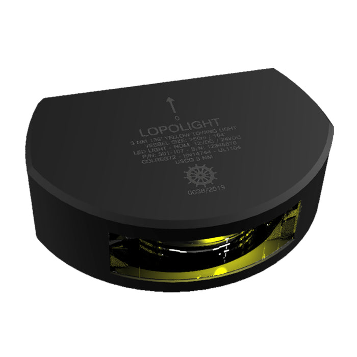 Serie 301-107 de Lopolight: luz de remolque de popa, 3 NM, montaje vertical, color ámbar, carcasa negra