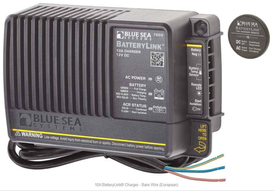 Cargador BatteryLink Blue Sea 7603 10A - Cable desnudo (Europeo)