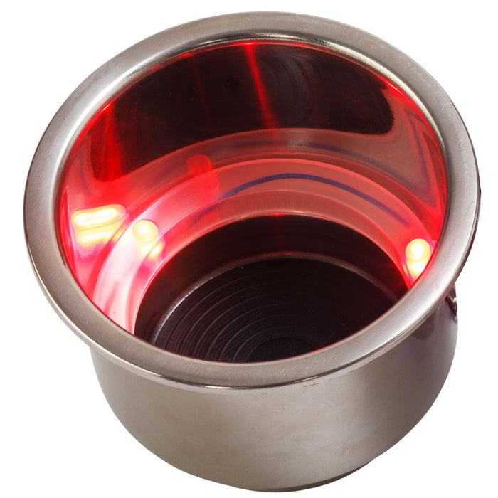 Portavasos LED Sea-Dog con montaje empotrado y desagüe - LED rojo