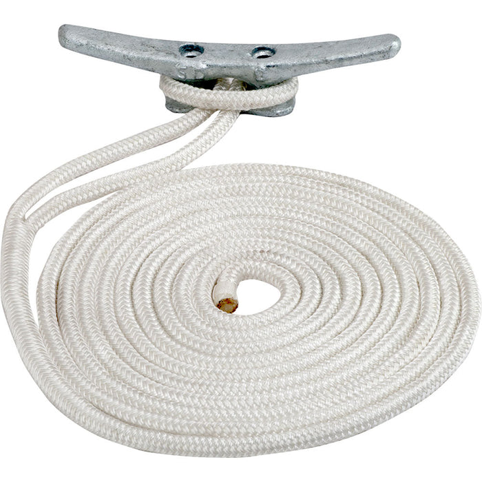 Línea de muelle de nailon trenzado doble Sea-Dog - 1/2" x 25' - Blanco