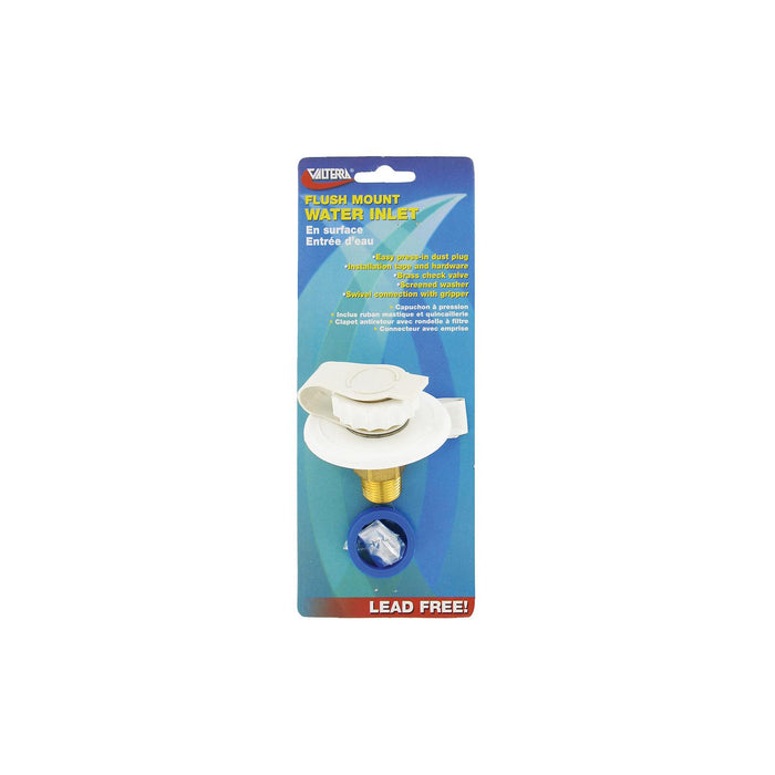 Valterra A01-0170LFVP Flush Mount RV Water Inlet, MPT Plastic Flange, Brass Check Valve, includes Screws & Tape