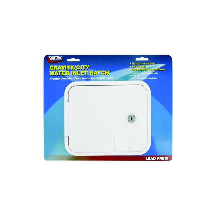 Valterra A01-2000VP Gravity Brass City Water Inlet/Hatch, White, 1/2" Air Vent, includes Hardware & Installation Tape