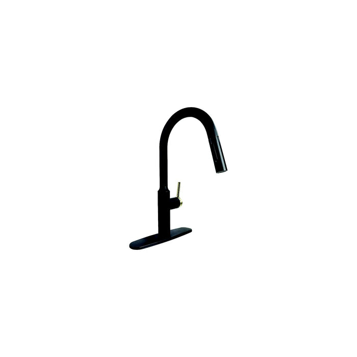 Valterra PF231780 8" Premium Slimline Single Handle Pull Down Kitchen Faucet, Matte Black w/Gold Handle