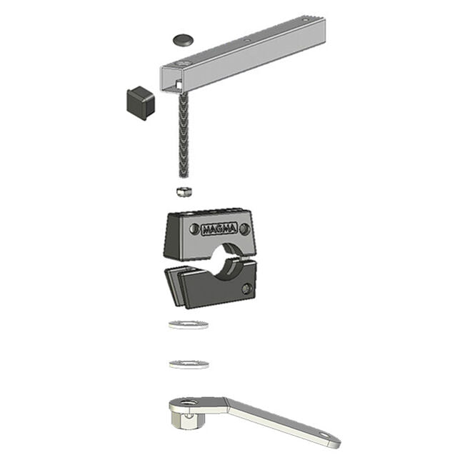 Magma T10-680 Dual Extended Horizontal Round Rail Mount, Fits 1" Rails, For ChefsMate, Newport, Catalina, FirstMate Tables