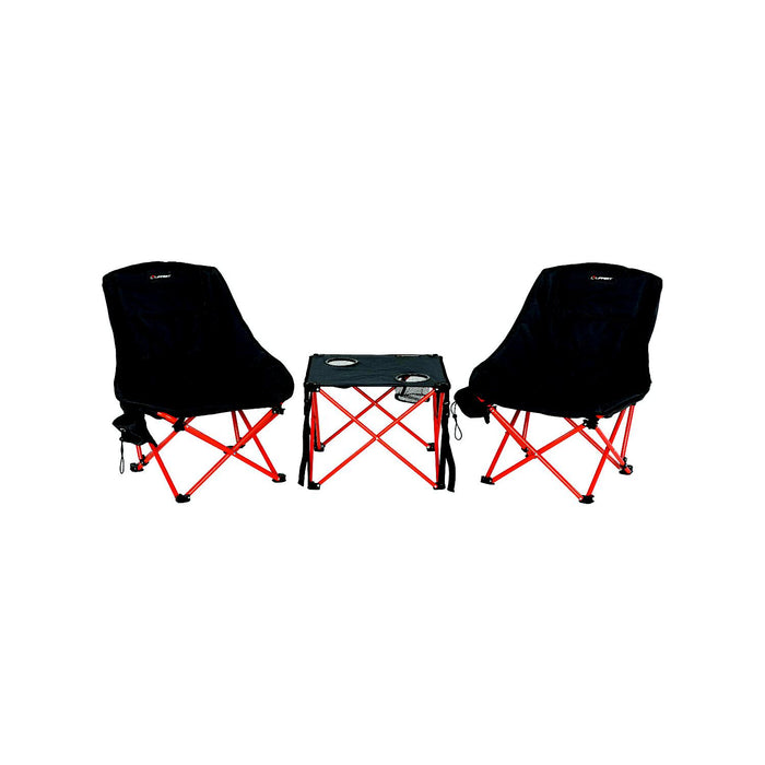 Lippert 2023053719 Baja Overlanding Chair & Table Set, Dark Grey/Red, 250lb Chair, 45lb Table, Compact Camping Set